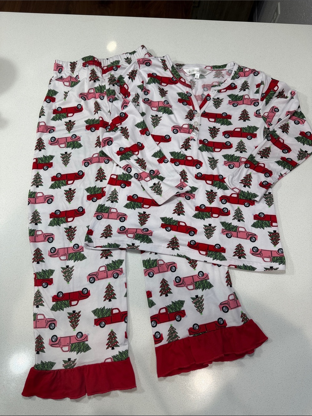 Royal Standard Girls' Pink & Red Holiday Truck Pajama Set
